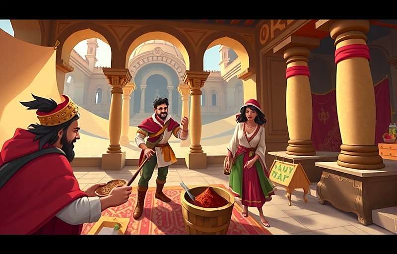 Cumin Rise Royal Gameplay Cumin Rise Royal gameplay showing a royal market scene with players trading spices