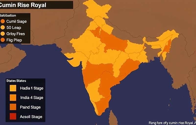 Cumin Rise Royal India Distribution Map of India showing Cumin Rise Royal player distribution across different states